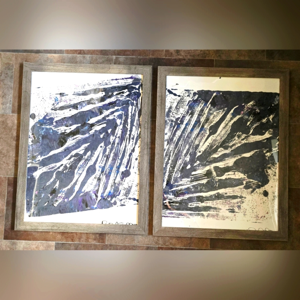 2 HANDCRAFTED Abstract Feather Painting HANDPAINTED HANDMADE Framed Wall Art - Picture 3 of 17